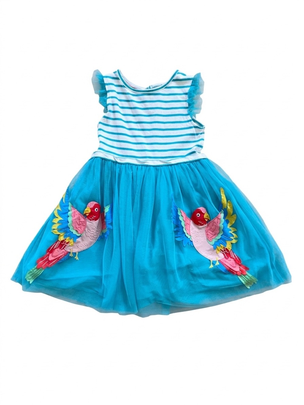 Mini Boden Teal and White Striped Tulle Macaw Dress